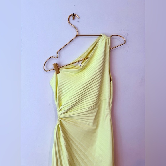 A.L.C. Delfina Dress Canary Yellow Size 2 Faux Leather One Shoulder - Picture 2 of 16